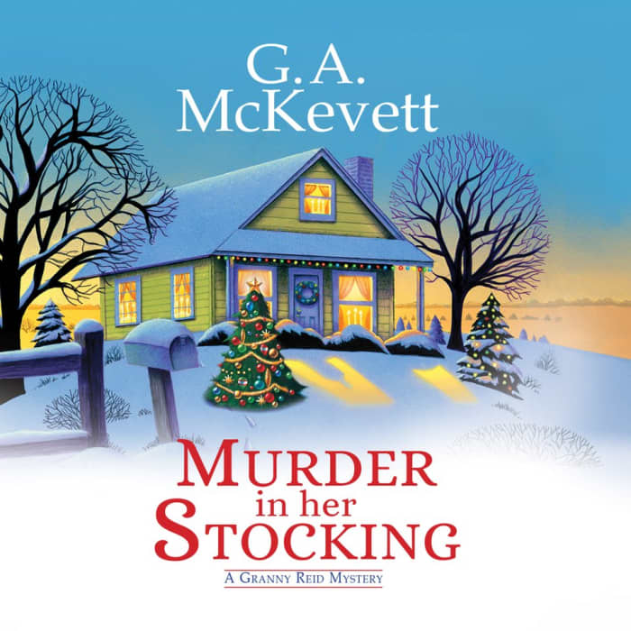 Book cover for Murder in Her Stocking by G. A. McKevett with featured deal banner