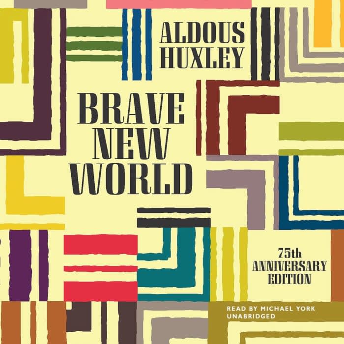 Book cover for Brave New World by Aldous Huxley with limited-time offer banner