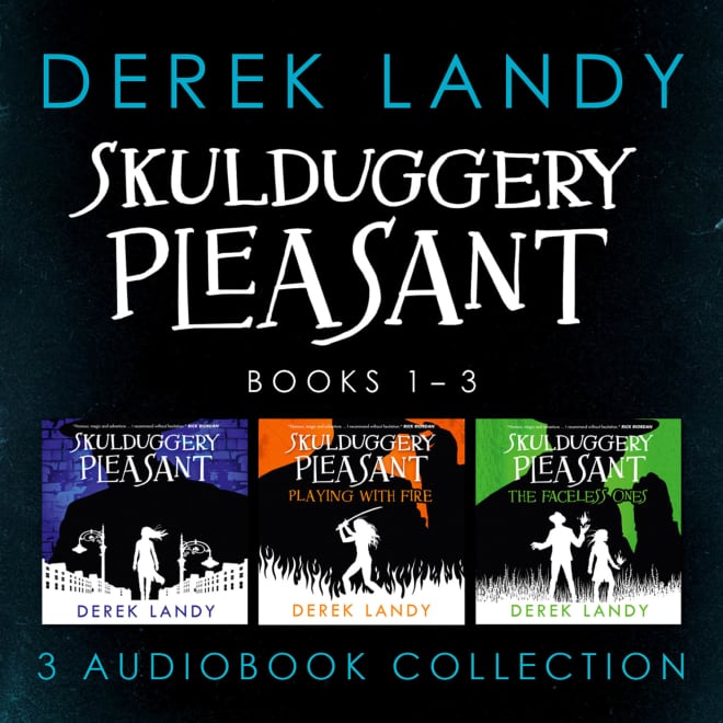 Book cover for Skulduggery Pleasant: Audio Collection Books 1-3: The Faceless Ones Trilogy: Skulduggery Pleasant, Playing with Fire, The Faceless Ones (Skulduggery Pleasant) by Derek Landy with featured deal banner