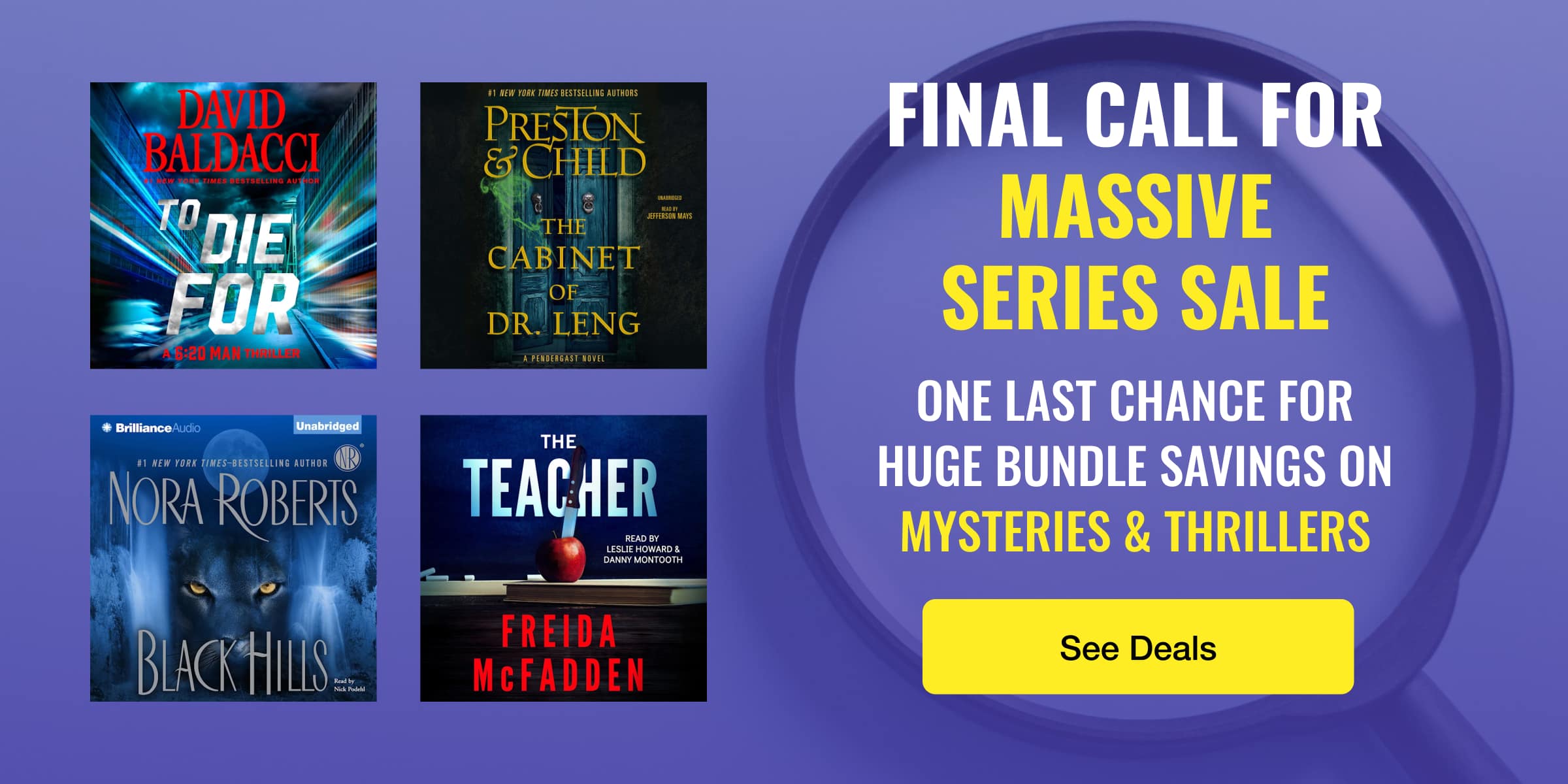 Final call for massive series sale! One last chance for huge bundle savings on mysteries & thrillers